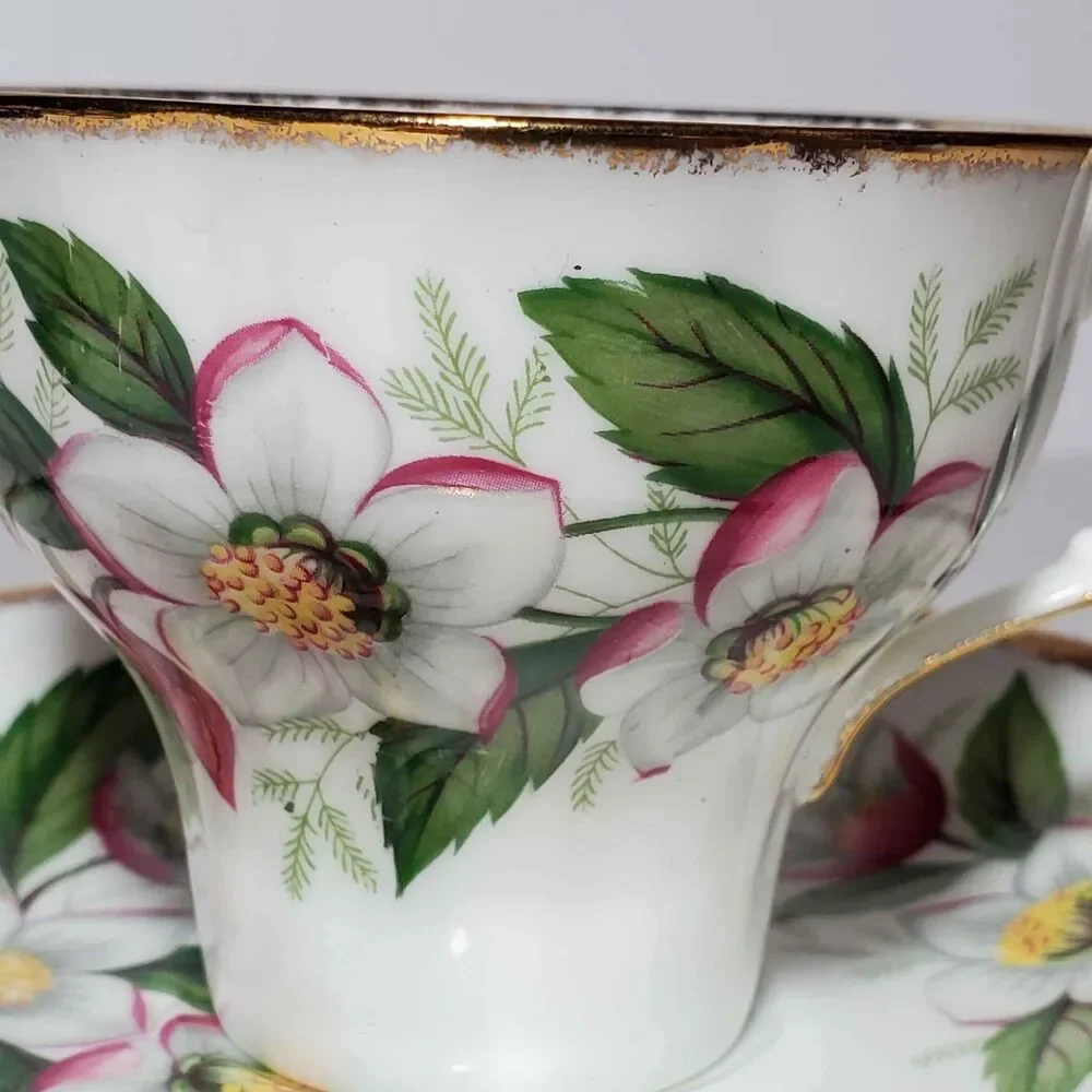 Jason Teacup and Saucer White Pink Flowers Vintage